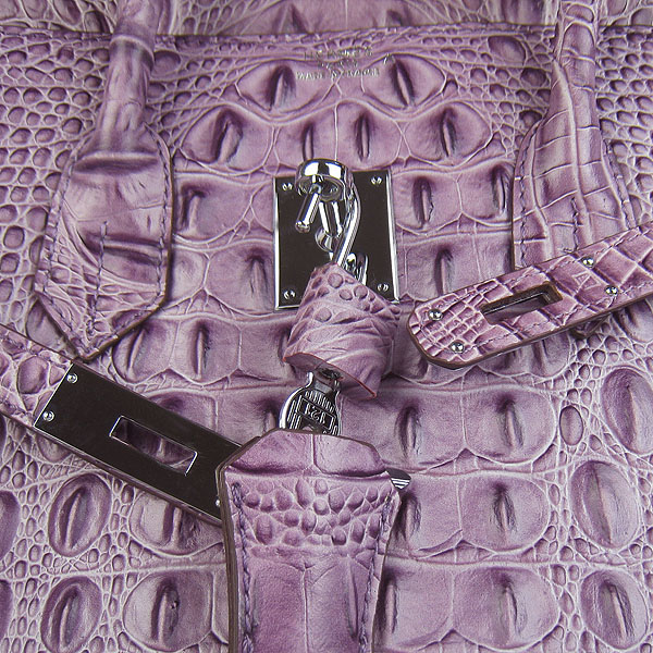 Replica Hermes Birkin 30CM Crocodile Head Veins Bag Purple 6088 On Sale - Click Image to Close